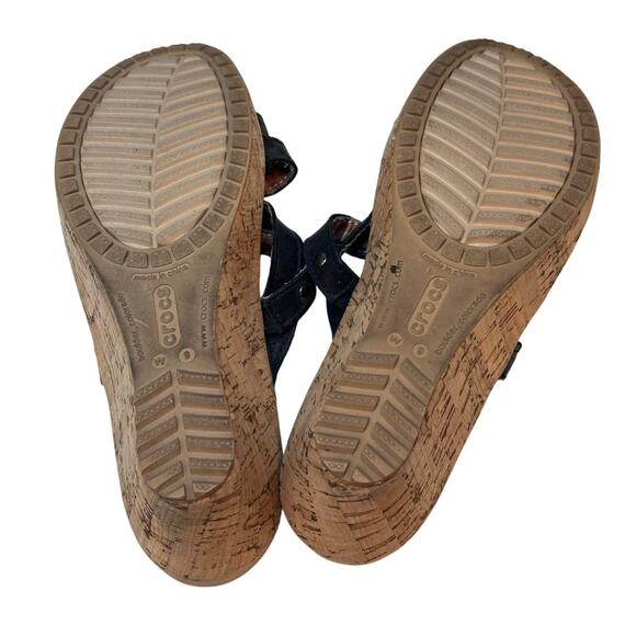 Women’s Black Strappy Wedge Sandals Slip-On Comfort Cork Platform 2.5” Heel - Picture 6 of 6